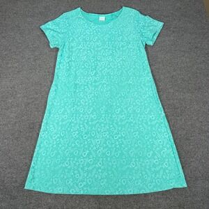 On White Womens Teal Nautical Fish Starfish Print T-Shirt Dress Medium #4555